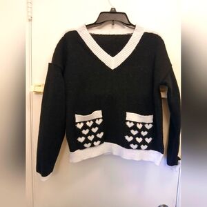 SHEIN Black and White V-Neck Sweater